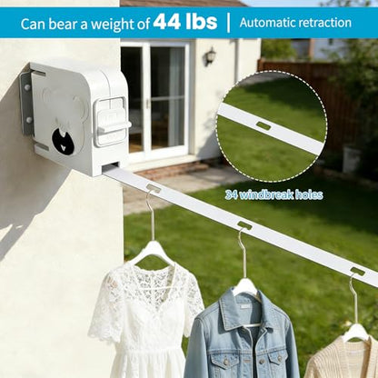 Retractable Clothesline Indoor Outdoor Clothes Line, Heavy-Duty Aluminum Alloy, 13.8ft Upgrade Anti-Slip TPU Perforated Rope, 34 Hanging Hole, Cartoon Bear Pattern, Load Capacity 44lbs