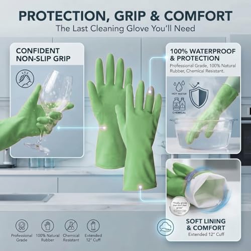 ForPro Natural Rubber Gloves, 6 Pairs Reusable Multi-Purpose Household Cleaning Gloves with Soft Inner Lining, Waterproof & Chemical-Resistant, Lime Zest, Small - color: Lime Zest, size: Small