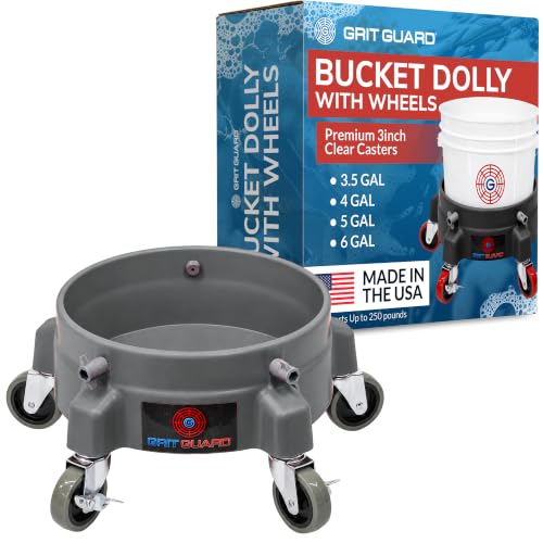 Grit Guard Bucket Dolly with Wheels - Rolling Detailing Wash Bucket with 5 Wheels and 2 Locking Casters Compatible with 2.5, 4, 5 and 6 Gallon Buckets (Silver, 3" Grey Casters) - Made in the USA - color: Silver, size: 3" Grey Casters