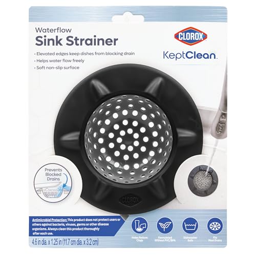 Clorox KeptClean™ WaterGuard Sink Strainer – 2 Pack, Charcoal - Elevated Drain Protector with Open-Flow Ribbed Design for Kitchen Sink Drainage & Food Debris Collection - color: Charcoal
