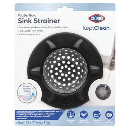 Clorox KeptClean™ WaterGuard Sink Strainer – 2 Pack, Charcoal - Elevated Drain Protector with Open-Flow Ribbed Design for Kitchen Sink Drainage & Food Debris Collection - color: Charcoal