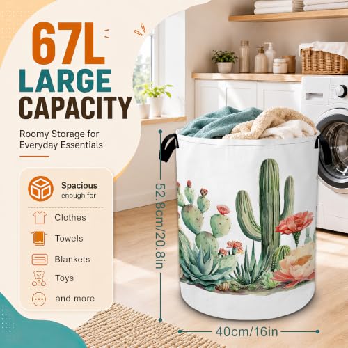 Cactus Succulent Laundry Basket,Greenery Flower Foldable Oxford Laundry Hamper with Handles,Collapsible Clothes Storage Basket for Bedroom,Bathroom,or Laundry Room,20.8 x 16 Inches - color: Cactus Succulent Greenery Flower
