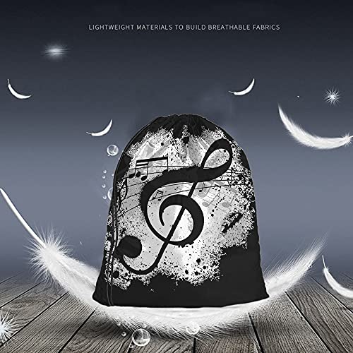 Music Notes Drawstring Bags Backpack Bag Vintage Design Grunge Art Black Ground Silhouette Ink Splatter Sport Gym Sack Drawstring Bag String Bag Yoga Bag for Men Women - color: Multi-a146