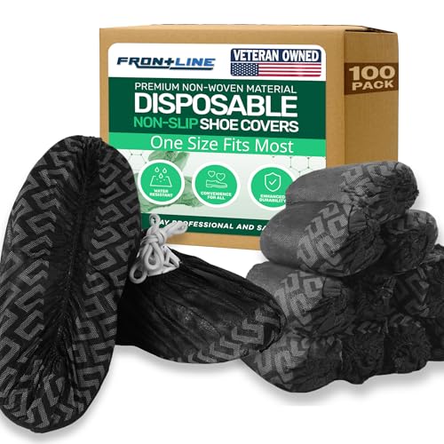 Frontline Shoe Covers Disposable Non-Slip, Premium Non-Woven Durable Booties Shoes Covers – Water Resistant Thick Anti-Slip - One Size Fits Most by Frontline (Black 1000 Pack) - size: Black 1000 Pack
