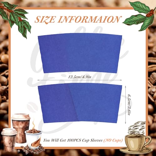 Disposable Coffee Cup Sleeves Corrugated Kraft Paper Coffee Cup Sleeves Holder Protective Insulated Heat Espresso ForHot Drinks 8-24oz (Royal Blue, 100 Pcs) - color: Royal Blue, size: 100 Pcs