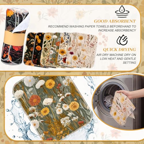 36 Pack Reusable Kitchen Cloths Cotton Towels, Fall Wildflower - style: Fall Wildflower