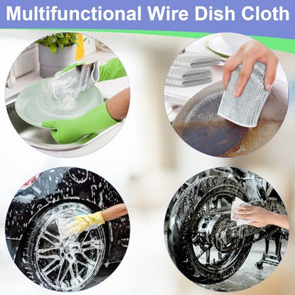 Non Scratch Wire Dishcloth, Multipurpose Wire Dishwashing Rag for Wet and Dry, Steel Cloth for Washing Dishes, Rust Removal Cleaning Cloth Kitchen, No Odor, Double Layer, 20 Pack - size: 20 Pack