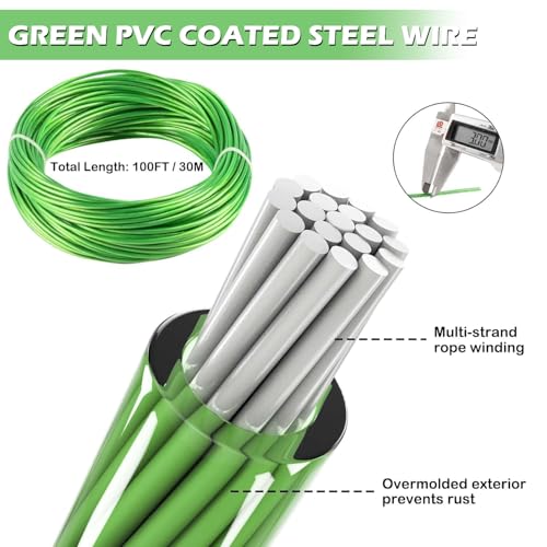 1/8" Clothes Line Outdoors, 100 ft PVC Coated Steel Cable Clip Kit - size: 1/8 IN x 100 FT