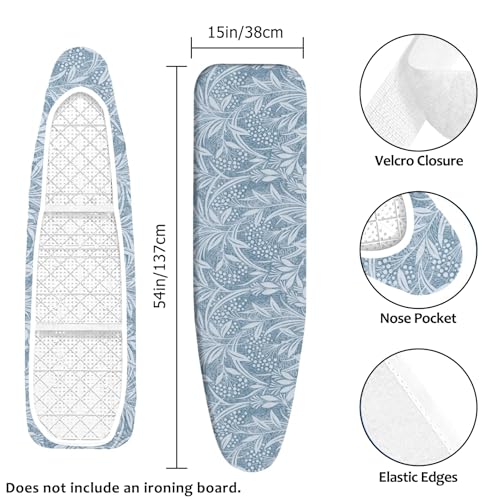 Padded Ironing Board Cover, 15 * 54 in Standard Size Ironing Board Covers, Easy Hook and Loop Fastener, Universal Fit for Standard Boards - color: Blue Grass