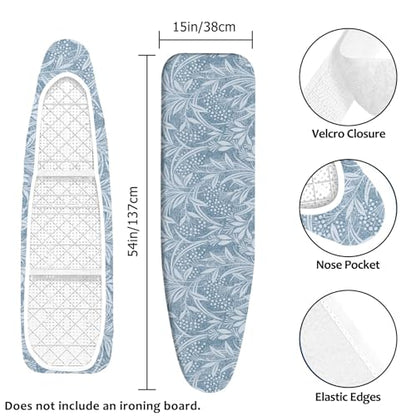 Padded Ironing Board Cover, 15 * 54 in Standard Size Ironing Board Covers, Easy Hook and Loop Fastener, Universal Fit for Standard Boards - color: Blue Grass