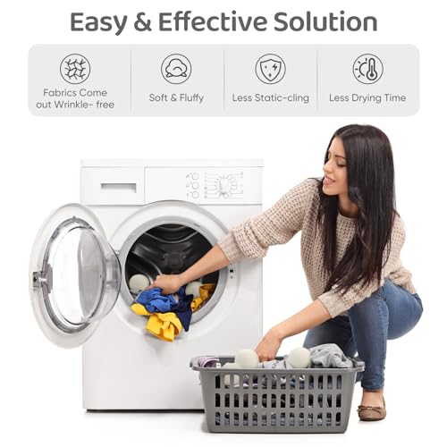 Wool Dryer Balls 6 Pack, Natural Fabric Softener, Dryer Balls Laundry Reusable, Reduces Clothing Wrinkles and Saves Drying Time (White) - color: White
