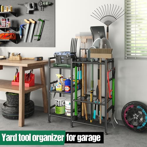 keomaisyto Garden Tool Organizer with Large Hooks, Garage Storage Rack - size: Extra Large-no Wheels