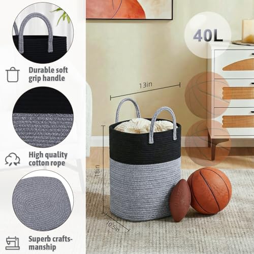 Artfeel Laundry Basket,Woven Cotton Rope Laundry Hamper,80L Versatile Storage for Dirty Clothes,Baby Toys,and Blankets in Bathroom, Nursery,and Living Room - color: Black, size: 40L