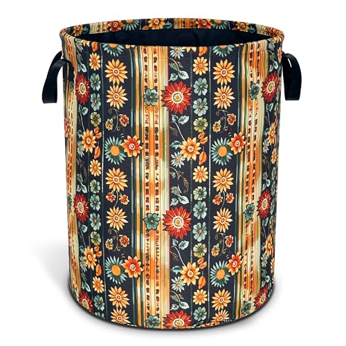 Folk Flower Art Boho Laundry Basket Foldable Oxford Cloth 18.9 x 16.5 Inch - color: Folk Flower Art