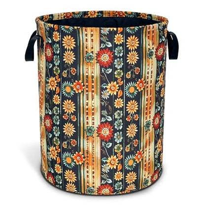 Folk Flower Art Boho Laundry Basket Foldable Oxford Cloth 18.9 x 16.5 Inch - color: Folk Flower Art