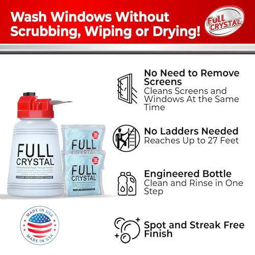 Full Crystal Window Cleaner, Bottle + 8oz Powder, Cleans Up to 40 Windows - style: 4 Ounce (Pack of 2)