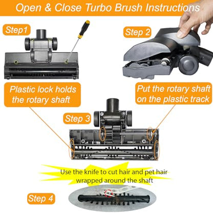 for Shop Vac Using 1 1/4'' & 2 1/2'' Accessories, Turbo Brush Head 1.25" Plus 2 1/2 Inch Vacuum Hose Adapter Compatible with Rigid Shop-Vac VacMaster Craftman - Vacuum Attachment for Pet Hair Removal