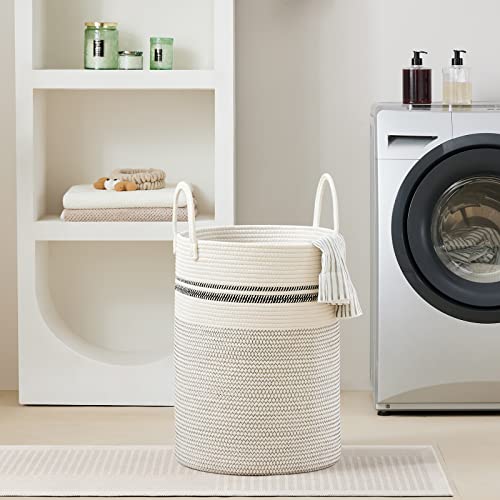 VIPOSCO 72L Tall Woven Laundry Basket Hamper, Stripe White - color: Stripe White, size: 72L