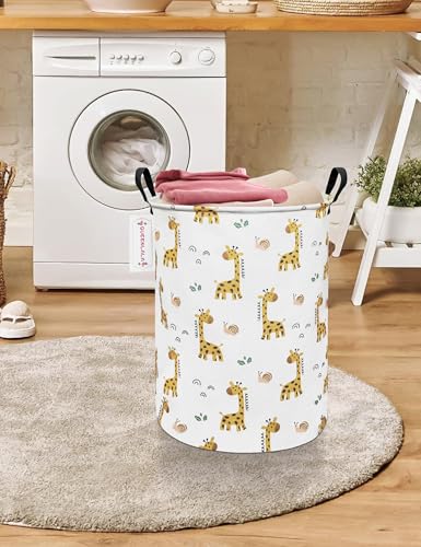 Foldable Waterproof Round Fabric Laundry Basket Home, Yellow Giraffe - color: Round-Yellow Giraffe