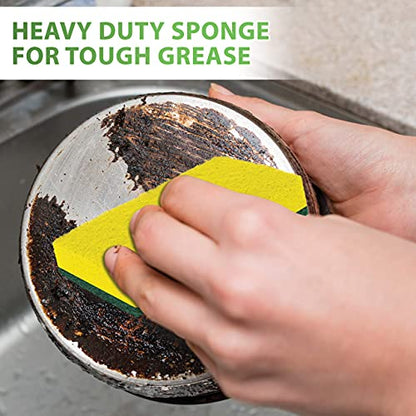 SCRUBIT Heavy Duty Scrub Sponges - Dishwashing Sponge Along with A Tough Scouring Pad - Ideal for Cleaning Kitchen, Dishes, Bathroom - Yellow - 24 Dish sponges - size: 24 Count (Pack of 1)