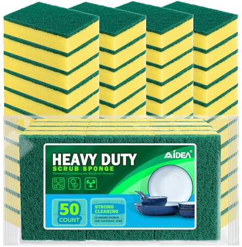 AIDEA Sponges Kitchen, 50 PK Heavy Duty Dish Sponge Kitchen, Scrub Sponges - style: Yellow-Rectangle Shape