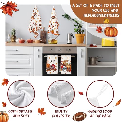 Fall Kitchen Towels Set of 4, Autumn Pumpkin Football Hand Towel