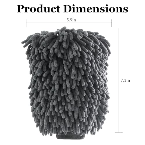Gray Microfiber Car Wash Glove – Chenille Scratch-Free Cleaning Mitt for Auto Glass & Interior, Wet & Dry Use - color: Gray