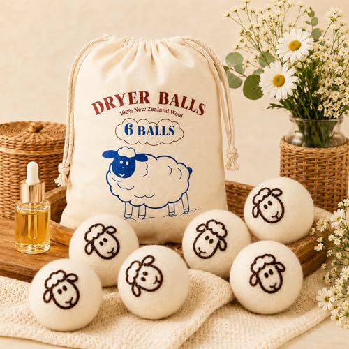 Wool Dryer Balls, New Zealand Dryer Balls Drying Balls Fabric Softener Ball for Laundry（Pack of 6) (Sheep) - color: Sheep