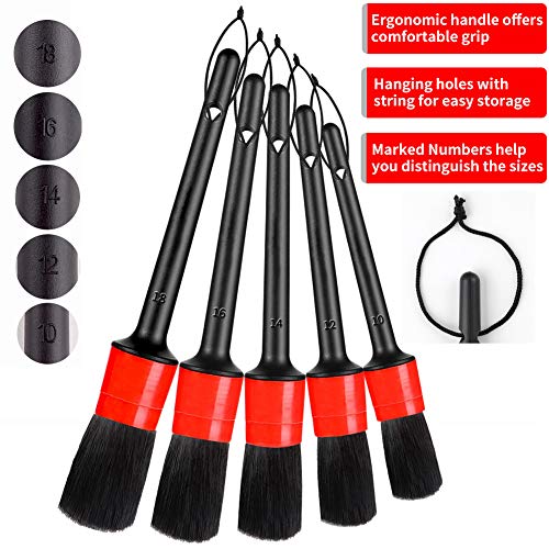 Detailing Brush Set - 10 Pcs Detail Brushes Car Detailing, Auto Boar Hair Car Detailing Kit for Cleaning Interior Exterior - Vehicles Wheels Leather Engine Dashboard