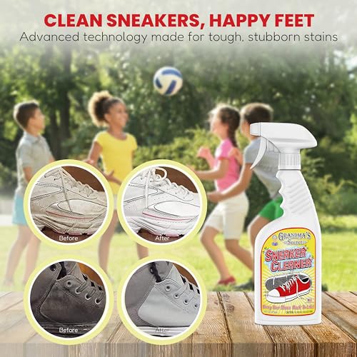 Grandma's Secret Sneaker Cleaner - Shoe Cleaner for Rubber, Canvas and Leather - Stain Remover Spray Removes Dirt, Grime and Grass - Sneakers Cleaner for Outdoor Shoes, Slippers and Moccasins – 16 oz - size: 16.00 Fl Oz (Pack of 3), style: Sneaker Cleaner