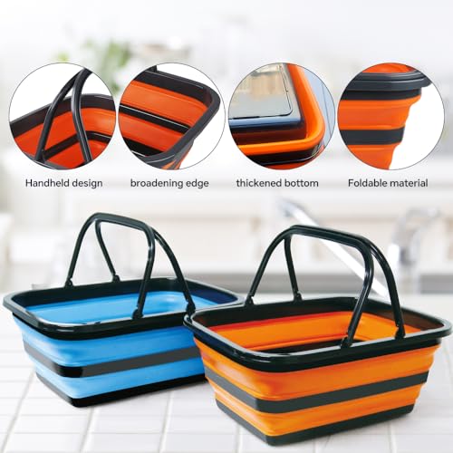 Monozuki Collapsible Sink 2 Pack 4.8Gal/18.1L, Heavy Duty Foldable Basin with Handles for Camping, Car Wash, Kitchen – Also Use as Storage Basket for Home, Garage, RV (Grey+Khaki) - color: Grey+khaki((4.8 Gal/18.1l)