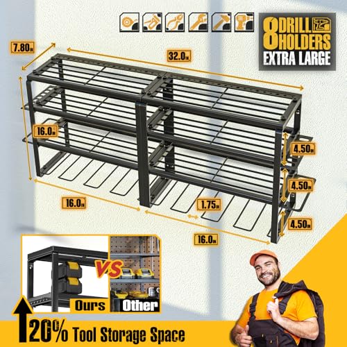 Spampur Power Tool Organizer Wall Mount - size: 4 shelves 4 slots (2 pack) without power strip