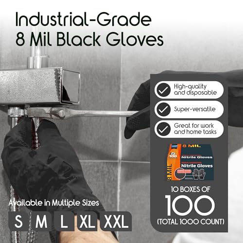 Inspire 6 or 8 Mil HEAVY DUTY Stretch Nitrile Black Gloves Disposable Latex Free - color: Black 8 Mil, size: Small