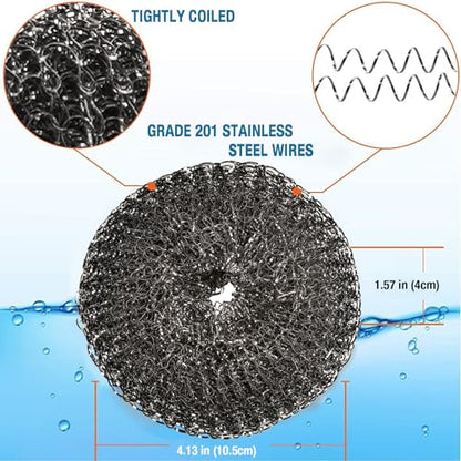Stainless Steel Wool BBQ Grill Cleaning Scrubber Pads, 4 Pack - style: Replacement mesh scrubbers 4