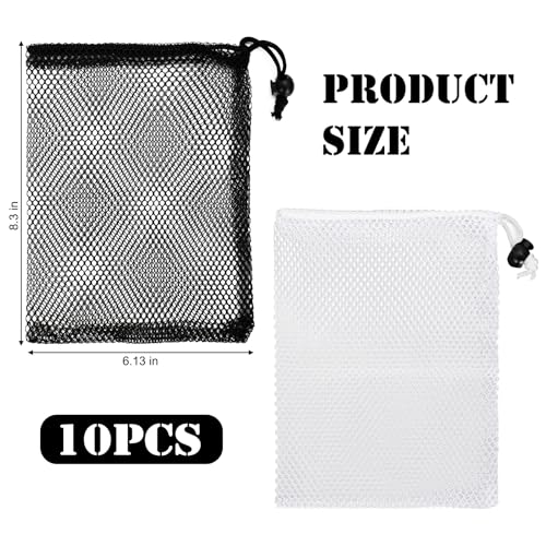 10 Pcs Small Mesh Bags Drawstring,7.87x6 Inch Black Nylon Net Bags for Sports Equipment, Travel Organizer, Laundry & Storage (15x20cm)