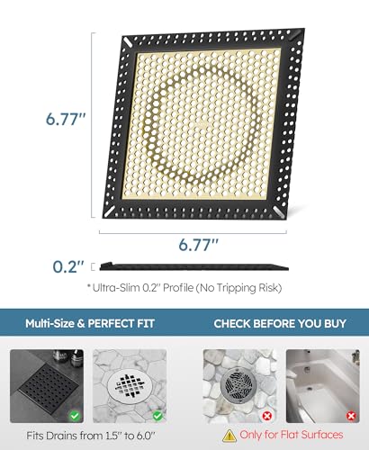 Square Shower Drain Hair Catcher, Anti-Clogging, 6 inch - color: Matte Black & Brushed Gold, size: 6 inch