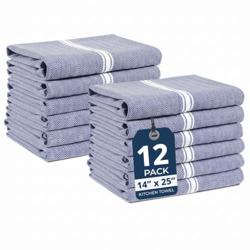 LANE LINEN Kitchen Towel Set 100% Cotton Absorbent Lint-Free 12 Pack - color: 01: Blue Chambray, size: 12 Pack