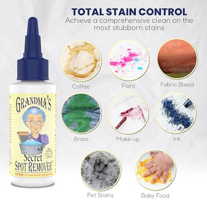 Grandma's Secret Spot Remover for Clothes - Chlorine, Bleach and Toxin-Free - Fabric Stain Remover Removes Oil, Paint, Blood and Pet Stains – 2 Ounce, Pack of 2 - size: 2.00 Fl Oz (Pack of 2), style: Spot Remover