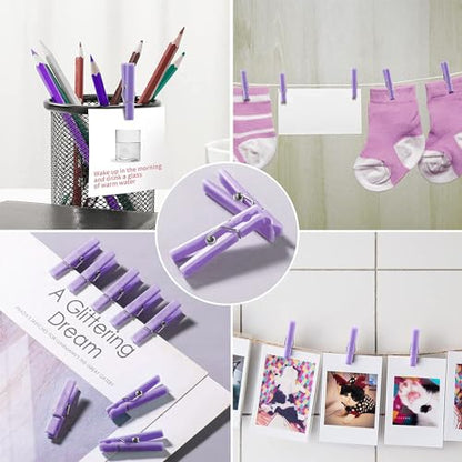60Pcs Mini Clothespins for Baby Shower Games Purple Clothes Pins 1.4 Inch - color: Purple