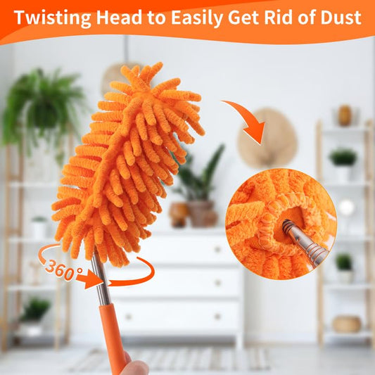 Mini Duster for Cleaning, 360° Bendable Hand Dusters with Extension Pole, Washable Small Duster for Car Interior, Office, Furniture - color: 2 Pack Blue Grey