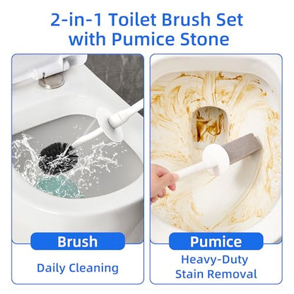 Toilet Brush and Holder Set with Pumice Stone Toilet Bowl Cleaner - color: Gray