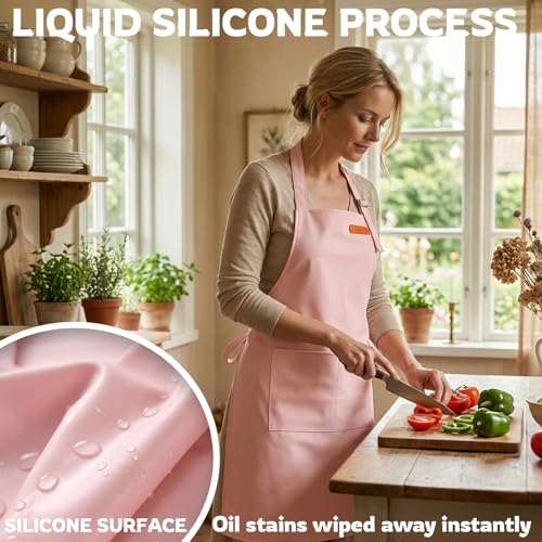 CAKETIME Colorful Aprons Made by Silicone Coated Polyester Fabric Waterproof Oilproof for Women Cooking Funny Gifts - color: Blue