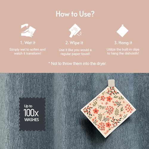 Eulnars Reusable Paper Towels, Swedish Dishcloths for Kitchen 8-Pack, Non-Scratch Swedish Dish Towels, Super Absorbent Cellulose Dish Cloths, Eco Friendly Gifts - color: Flowers and Plants