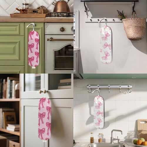 2Pcs Pink Bow Plastic Bag Holder, Wall Mount Grocery Bag Holder - color: multicolour 1321