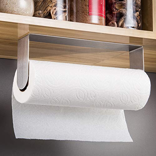 ZUNTO Paper Towel Holder Under Cabinet, Self Adhesive Paper Roll Rack - color: Brushed Silver/Adhesive