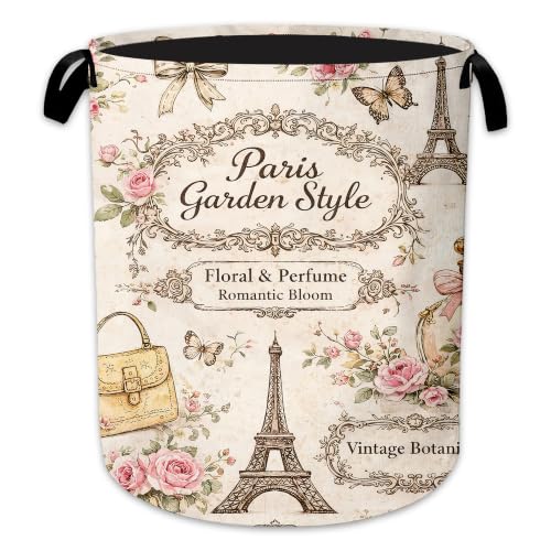 Laundry Hamper, Paris Rose Collapsible Perfume Tower Laundry Baskets Waterproof Oxford Cloth With Handles, Clothes Storage Bucket For Bathroom/Bedroom 16" x 20.8" - color: Paris Rose