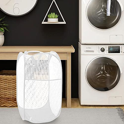 BATTOO Deluxe Strong Mesh Pop up Laundry Hamper Basket with Side Pocket for Laundry Room, Bathroom, Kids Room, College Dorm or Travel White - color: White