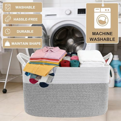 96L Laundry Basket with Handles, Extra Blanket Basket, White/Grey - color: White & Grey, size: 96L