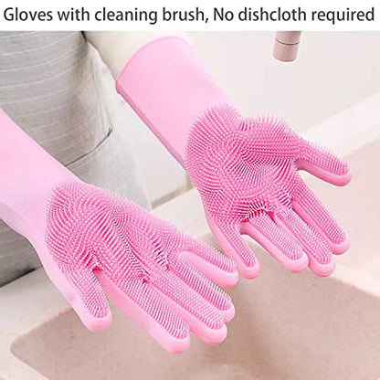 Dishwashing Gloves Kitchen Magic Gloves Dishwashing Brush (Pink)