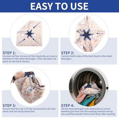 Bed Sheet Detangler with 6-Clip, WAD Preventer Stop Bed Sheets/Duvet Covers/Blankets from Tangling, Twisting & Balling up in Dryer Washer and Dryer, 4 pcs(Blue) - color: Blue